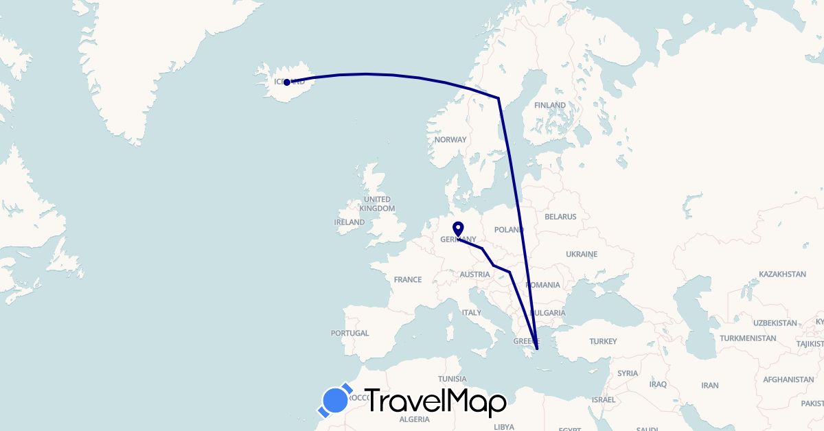 TravelMap itinerary: driving in Austria, Czech Republic, Greece, Hungary, Iceland, Sweden (Europe)
